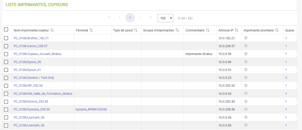 Gestion des imprimantes 1 • Gespage